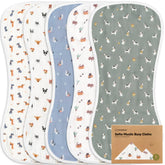KeaBabies 5-pack muslin burp cloths show a soft touch for gentle burping and mess protection.