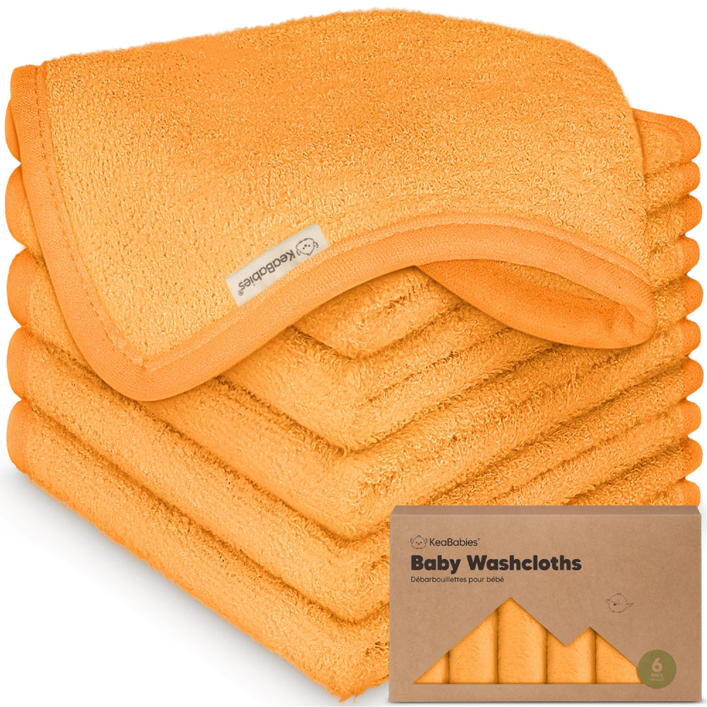 KeaBabies 6-pack baby washcloths, 10x10 inches, soft and gentle for bath time.