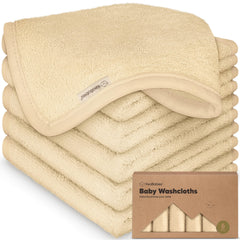 KeaBabies 6-pack washcloths folded in khaki show soft bamboo fabric for gentle cleansing.