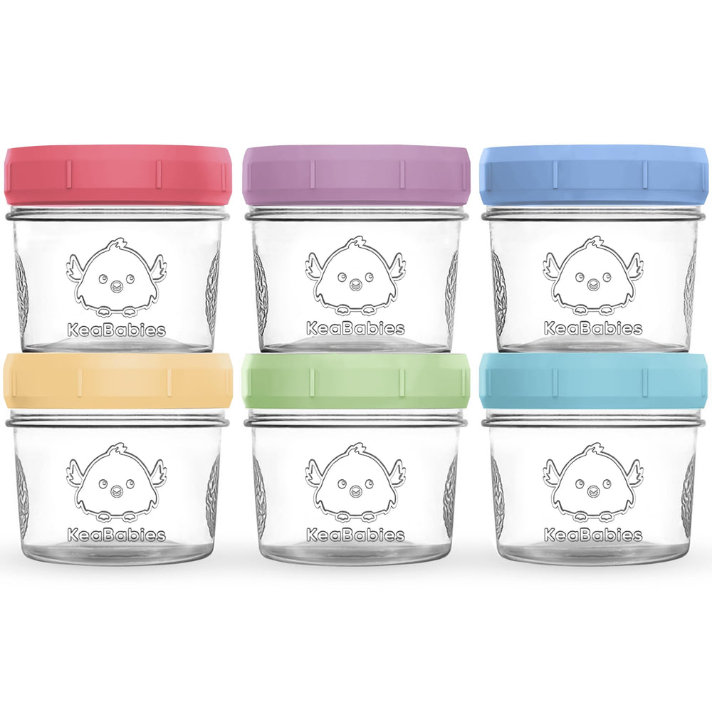 KeaBabies 6pk glass containers with lids for organized baby meals on the go.