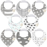 KeaBabies 8-pack bandana bibs in Grayscape folded for travel-friendly style