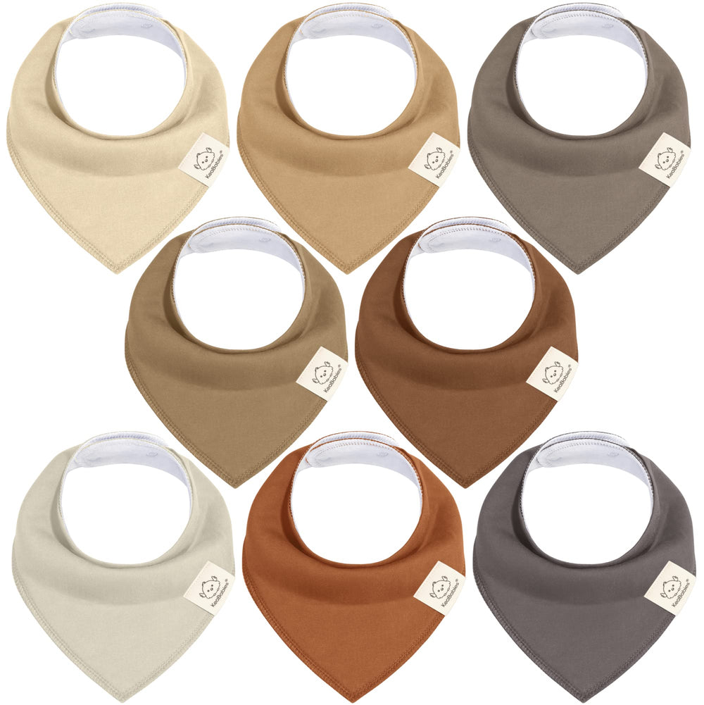KeaBabies 8-pack bandana bibs table setup in neutral tones for everyday drool management