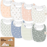 KeaBabies 8-pack bibs flatlay showing soft organic cotton and easy to match unisex designs.