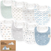 KeaBabies 8-pack organic bibs flat lay showing unisex designs for easy styling.