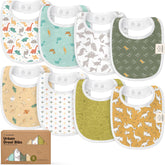 KeaBabies 8-pack organic bibs flatlay showing versatile styles for easy outfit changes.