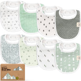 KeaBabies 8-pack bibs on baby chest showcase unisex Nordic style for daily outfits