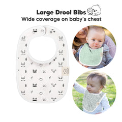 KeaBabies bib close-up shows adjustable snaps for a comfy, growing fit
