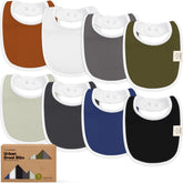 KeaBabies 8-pack organic bibs flatlay showing soft cotton and unisex style for easy outfits.