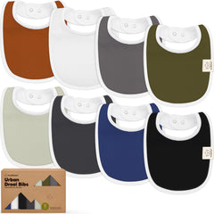 KeaBabies 8-pack organic bibs flatlay showing soft cotton and unisex style for easy outfits.