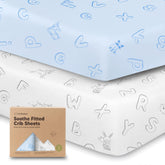 KeaBabies ABC Land Sky 2-pack crib sheets folded, showing soft organic cotton for delicate baby skin