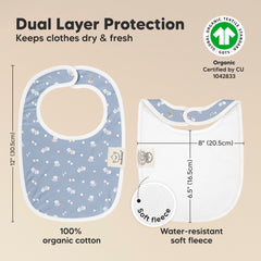 KeaBabies baby bib worn on chest demonstrates full coverage and comfortable fit.