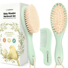 KeaBabies baby hair brush oval sage for gentle scalp care.