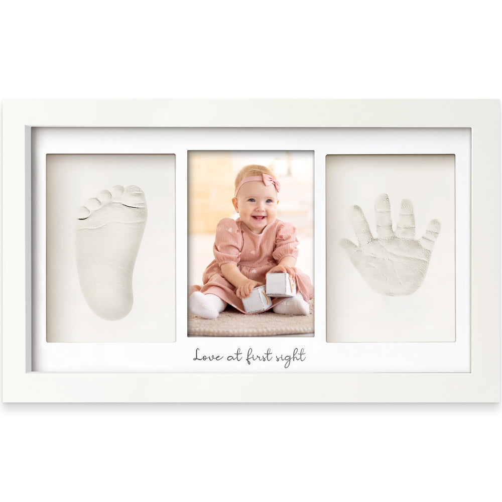 KeaBabies handprint frame Alpine White, a timeless nursery keepsake preserving tiny hands