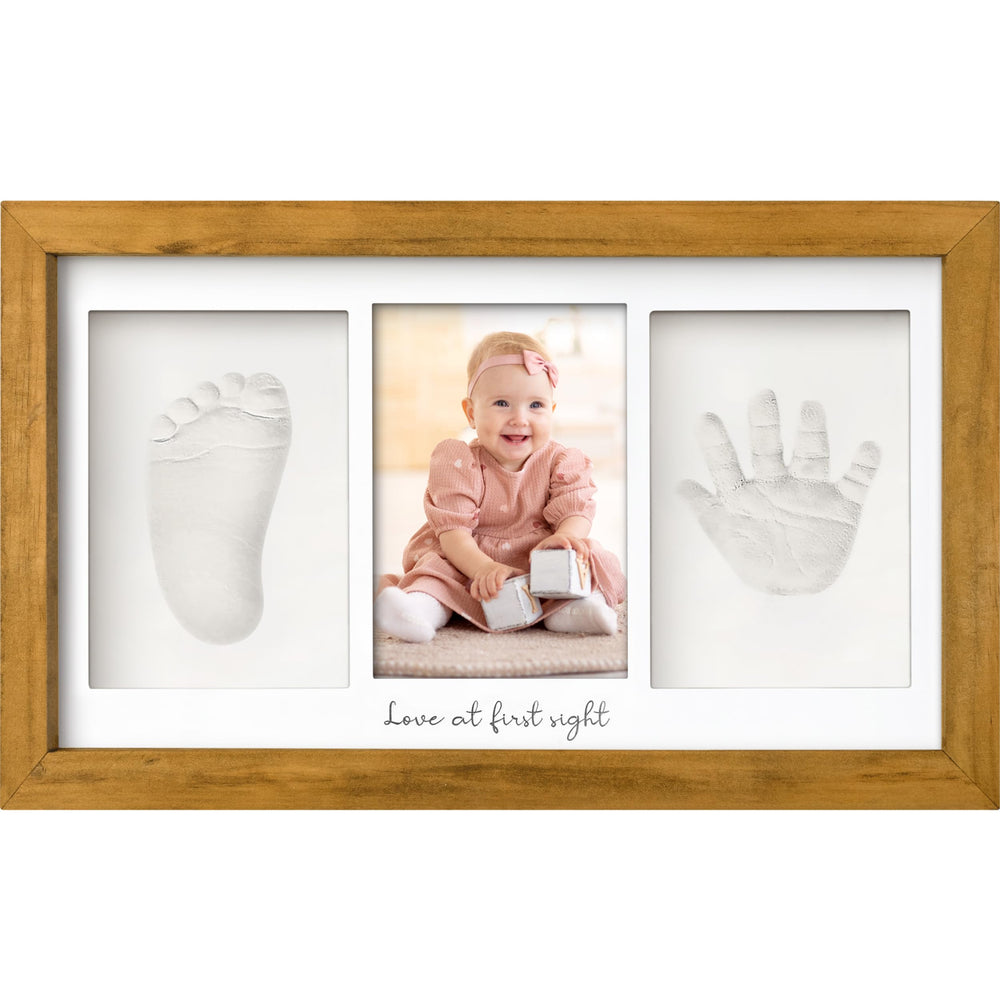 KeaBabies handprint frame closeup highlights durable wood frame for nursery décor.
