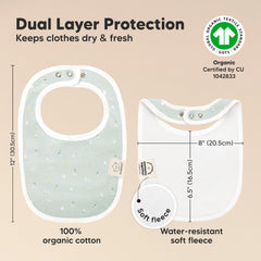 KeaBabies bibs dual-layer absorbent fleece for drool and spills.