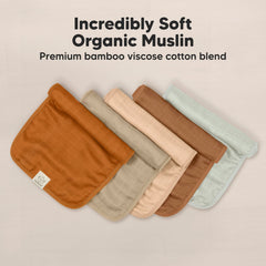 KeaBabies burp cloth care close-up shows machine-washable and anti-shrink fabric.