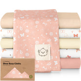 KeaBabies Organic Burp Cloths butterfly pattern laid flat, showing large 20x12 size and ultra-soft fabric.