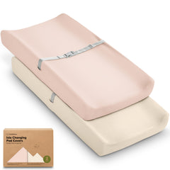 KeaBabies Cameo 2-Pack Changing Pad Cover on a standard 32x16 contour pad for secure diaper changes