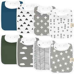 KeaBabies Coast 8-pack bibs laid out showing unisex color range for versatility