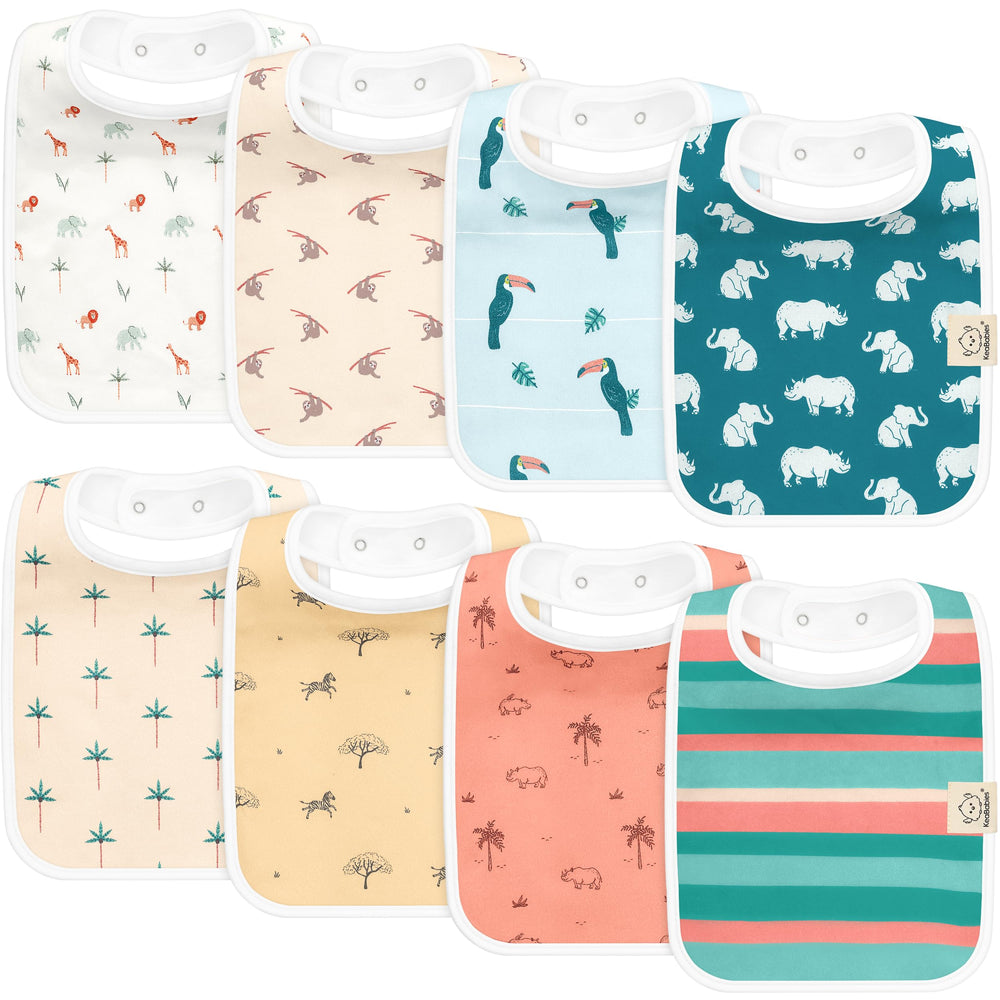 KeaBabies Coast Baby Bibs 8-pack front view, ultra-soft protection for drool-heavy meals.