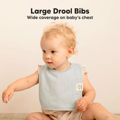 KeaBabies Coast bibs laid flat demonstrate large coverage for teething drool