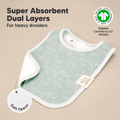 KeaBabies Coast Bib worn on baby offers chest coverage for drool days.