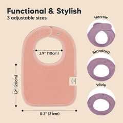 KeaBabies Coast bib mauve on baby chest demonstrates full-coverage protection.