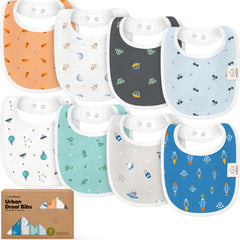 KeaBabies Cosmo 8-pack organic bibs offer full coverage for drool and spills.