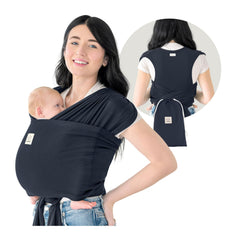 KeaBabies D-Lite wrap midnight worn for hands-free bonding.
