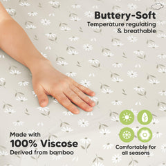 KeaBabies Daisies bamboo-viscose fabric highlights breathable, temperature-regulating comfort.