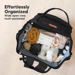 KeaBabies diaper bag backpack shows organized pockets for essentials.