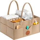 KeaBabies diaper caddy with handle showing large compartments for quick nursery access.