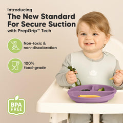 KeaBabies divided-section plate showcases color blocks inviting variety in foods.
