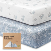 KeaBabies Excavation crib sheet 2-pack on a crib, soft organic cotton for baby comfort.
