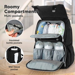 KeaBabies Explorer bag interior layout highlights organized space for diapers and wipes.