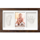 KeaBabies handprint kit in dark walnut frame captures delicate baby memories.