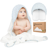 KeaBabies hooded towel blue whale front view shows plush baby bath time