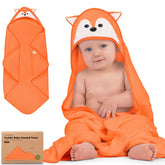 KeaBabies hooded towel with fox design, ultra-soft bamboo viscose for gentle bath time.