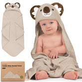 KeaBabies hooded towel koala hood close-up shows plush bamboo fabric for newborn comfort.