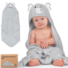 KeaBabies hooded towel for newborn with elephant design dries baby gently after bath