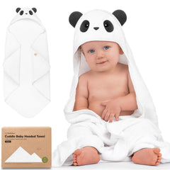 KeaBabies hooded towel panda close-up shows ultra-soft bamboo-viscose fabric for gentle drying.