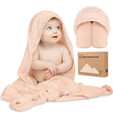 KeaBabies Hooded Towel Pink Crystal closeup shows plush bamboo fibers for gentle drying.
