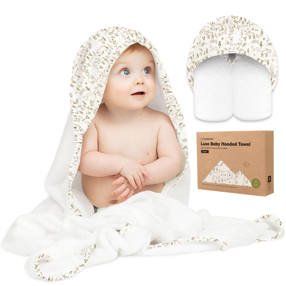 KeaBabies hooded towel Wildwood folded shows newborn-bath size and cozy warmth
