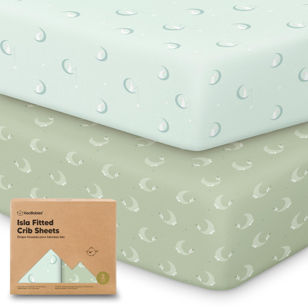 KeaBabies Isla 2-pack crib sheets flatlay showing soft bamboo-viscose fabric for cozy naps