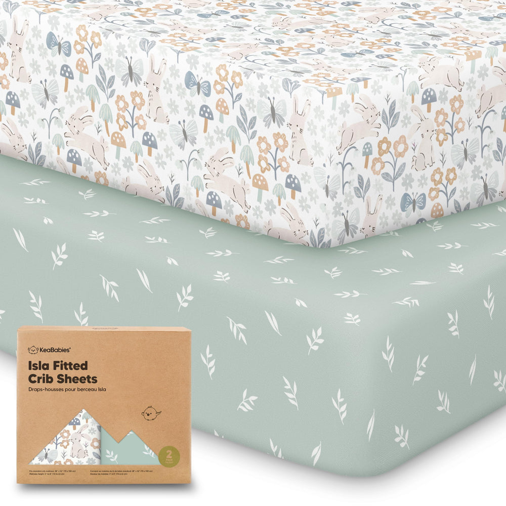 KeaBabies Isla fitted crib sheet close-up shows soft bamboo fabric for gentle skin.