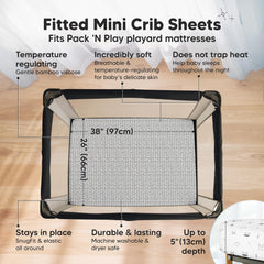 KeaBabies Isla mini-crib-sheets bamboo fabric closeup highlights gentle, skin-friendly comfort.