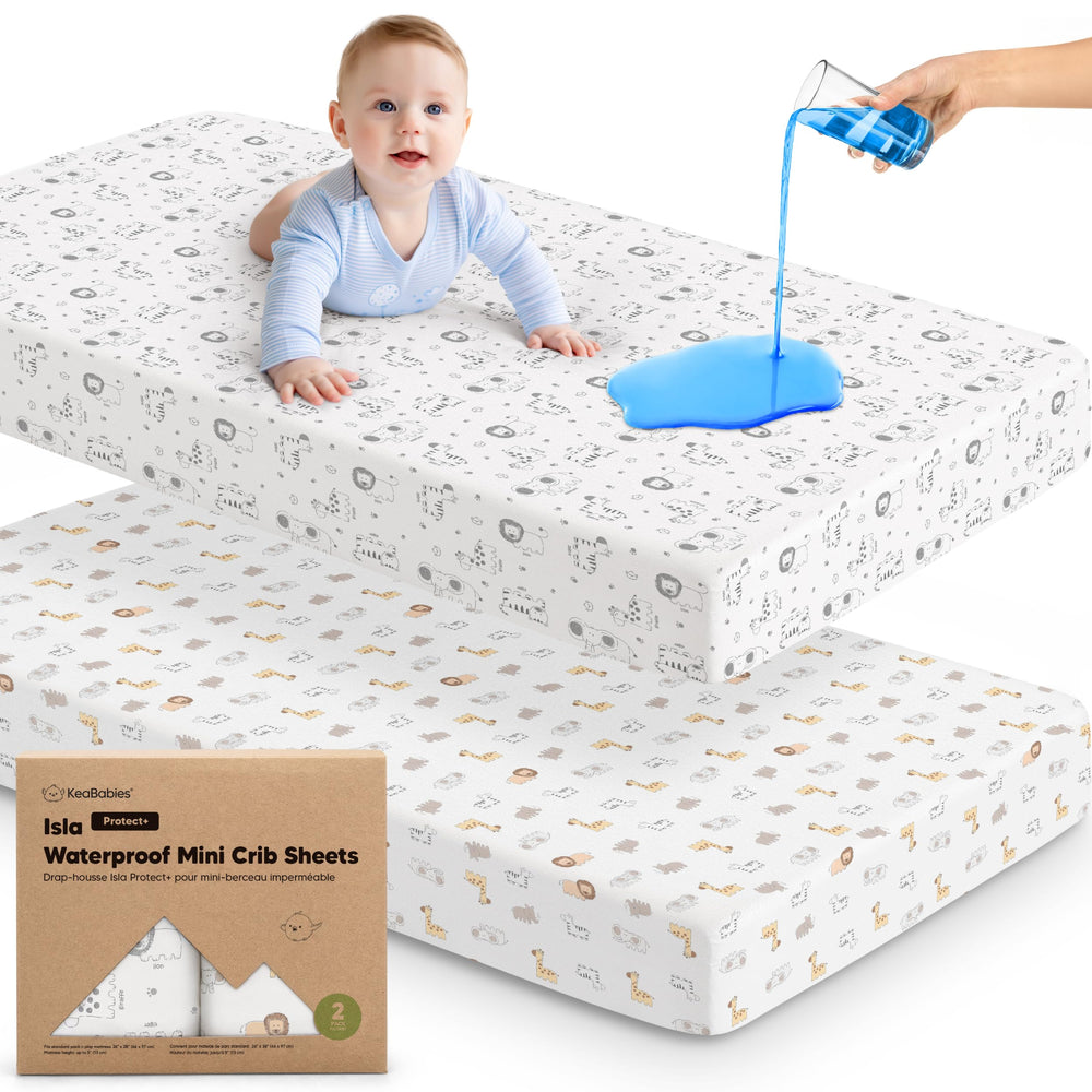 KeaBabies Isla Protect+ mini crib sheets; two-pack for Graco playards with a comfy fit.