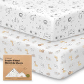 KeaBabies KeaSafari mini crib sheets package top view showing two-pack convenience