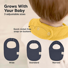 KeaBabies large-cover bib on baby chest providing full torso protection.