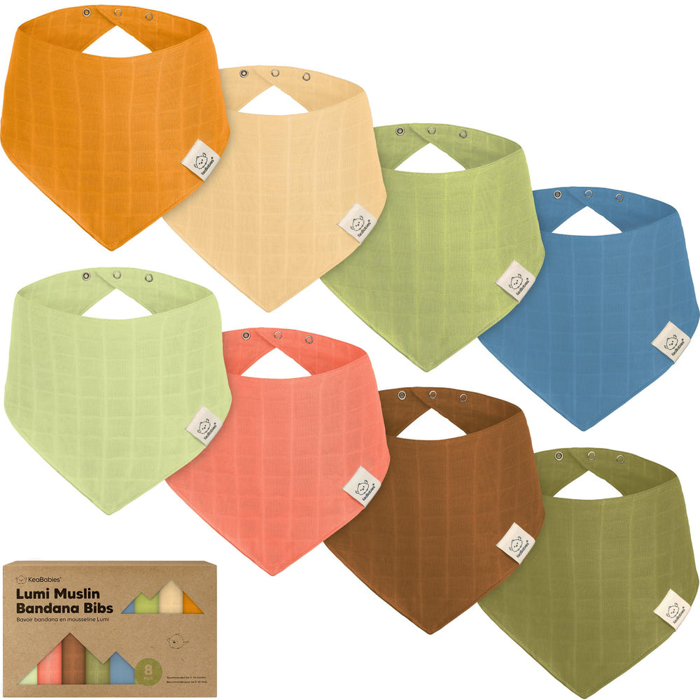 KeaBabies Lumi muslin bibs 8-pack absorb drool and spit-up effectively